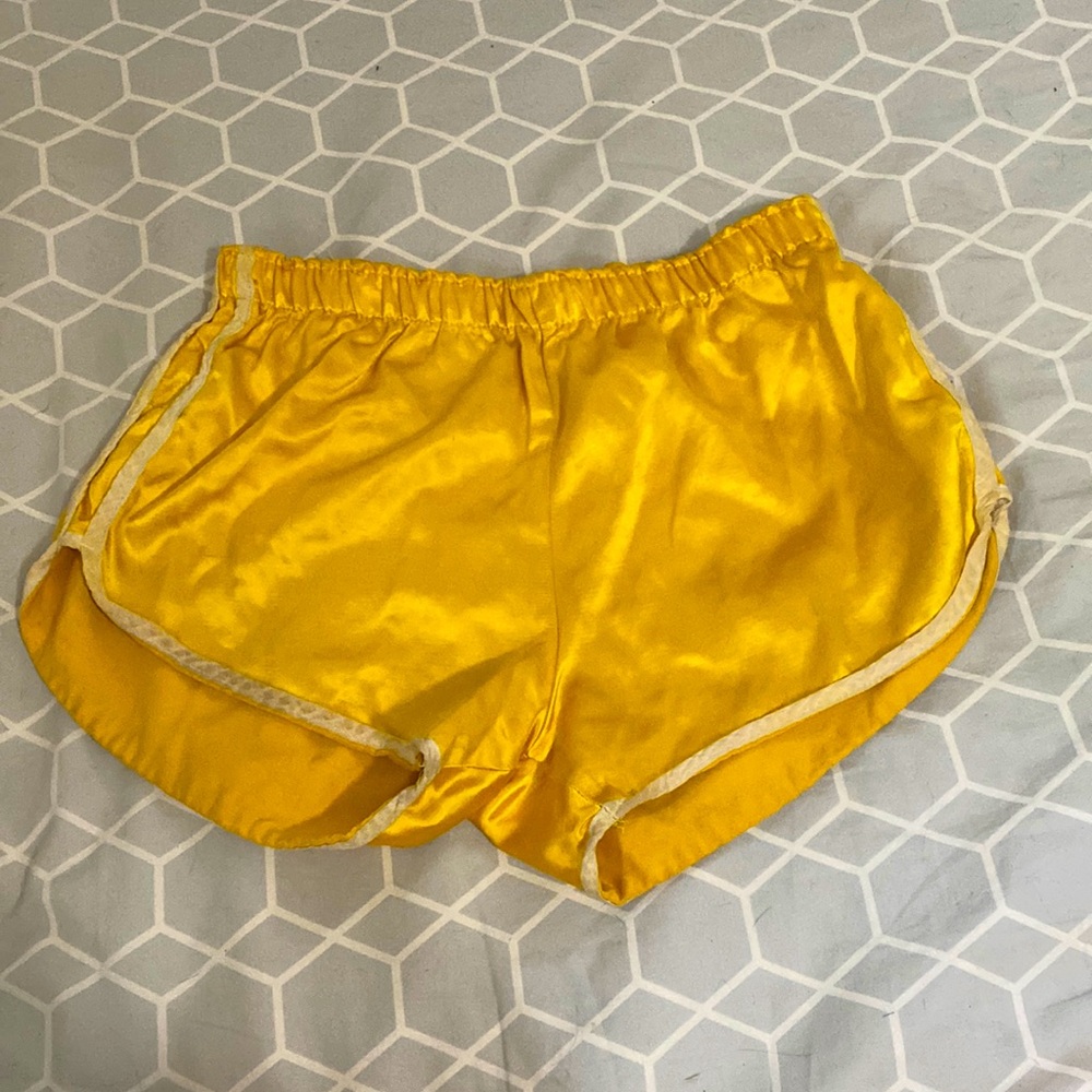 Vintage satin gold hovis track gym shorts